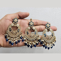 Rajwadi Collection Gold Pated Crystal Stone And Beads Dangler Earrings With Maangtikka