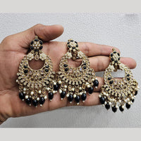 Rajwadi Collection Gold Pated Crystal Stone And Beads Dangler Earrings With Maangtikka