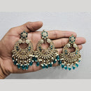 Rajwadi Collection Gold Pated Crystal Stone And Beads Dangler Earrings With Maangtikka