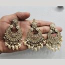 Rajwadi Collection Gold Pated Crystal Stone And Beads Dangler Earrings With Maangtikka