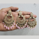 Rajwadi Collection Gold Pated Crystal Stone And Beads Dangler Earrings With Maangtikka