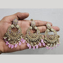 Rajwadi Collection Gold Pated Crystal Stone And Beads Dangler Earrings With Maangtikka