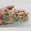 Rajwadi Collection Gold Pated Crystal Stone And Beads Dangler Earrings With Maangtikka