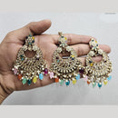 Rajwadi Collection Gold Pated Crystal Stone And Beads Dangler Earrings With Maangtikka
