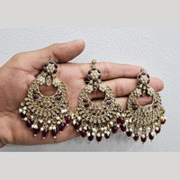 Rajwadi Collection Gold Pated Crystal Stone And Beads Dangler Earrings With Maangtikka