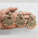 Rajwadi Collection Gold Pated Crystal Stone And Beads Dangler Earrings With Maangtikka