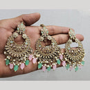 Rajwadi Collection Gold Pated Crystal Stone And Beads Dangler Earrings With Maangtikka