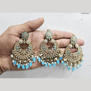 Rajwadi Collection Gold Pated Crystal Stone And Beads Dangler Earrings With Maangtikka