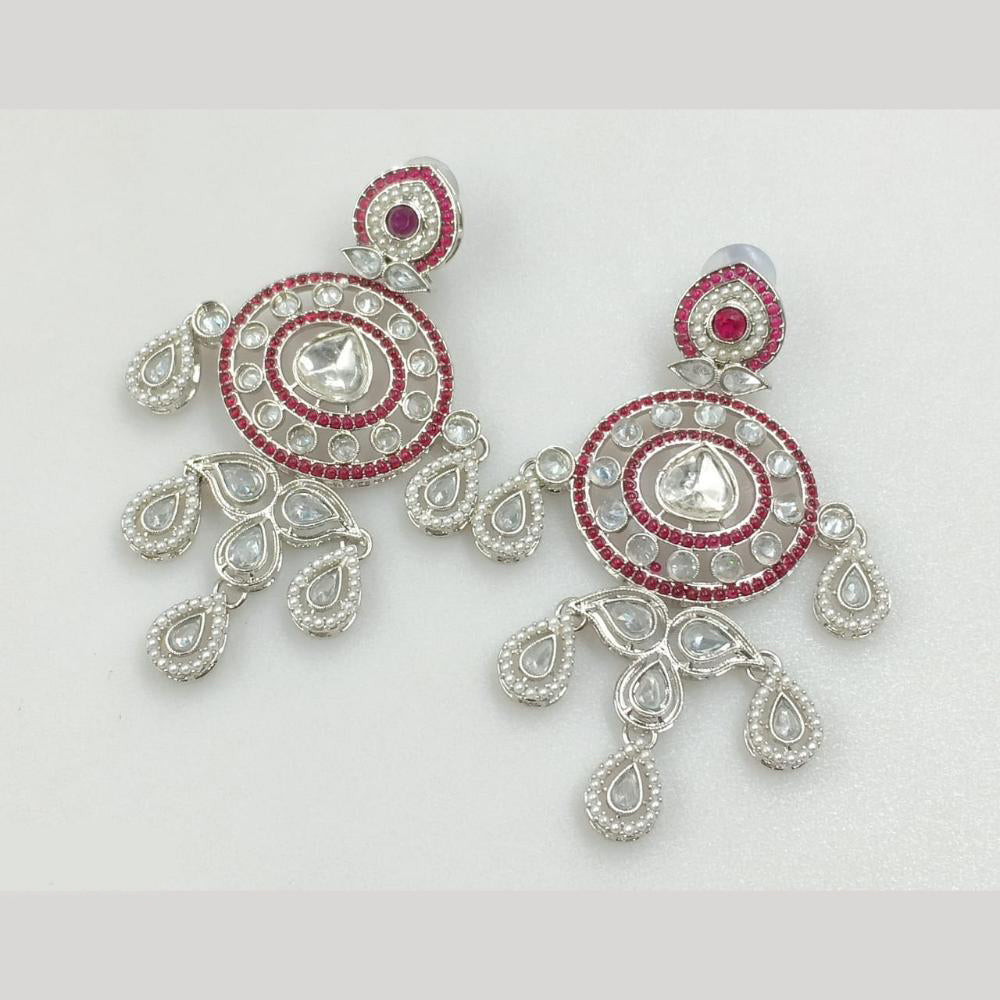 Rajwadi Collection Silver Pated Crystal Stone Dangler Earrings
