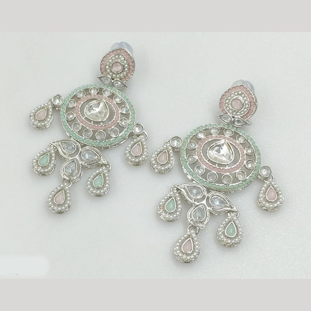 Rajwadi Collection Silver Pated Crystal Stone Dangler Earrings