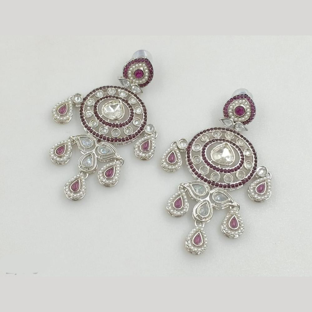Rajwadi Collection Silver Pated Crystal Stone Dangler Earrings