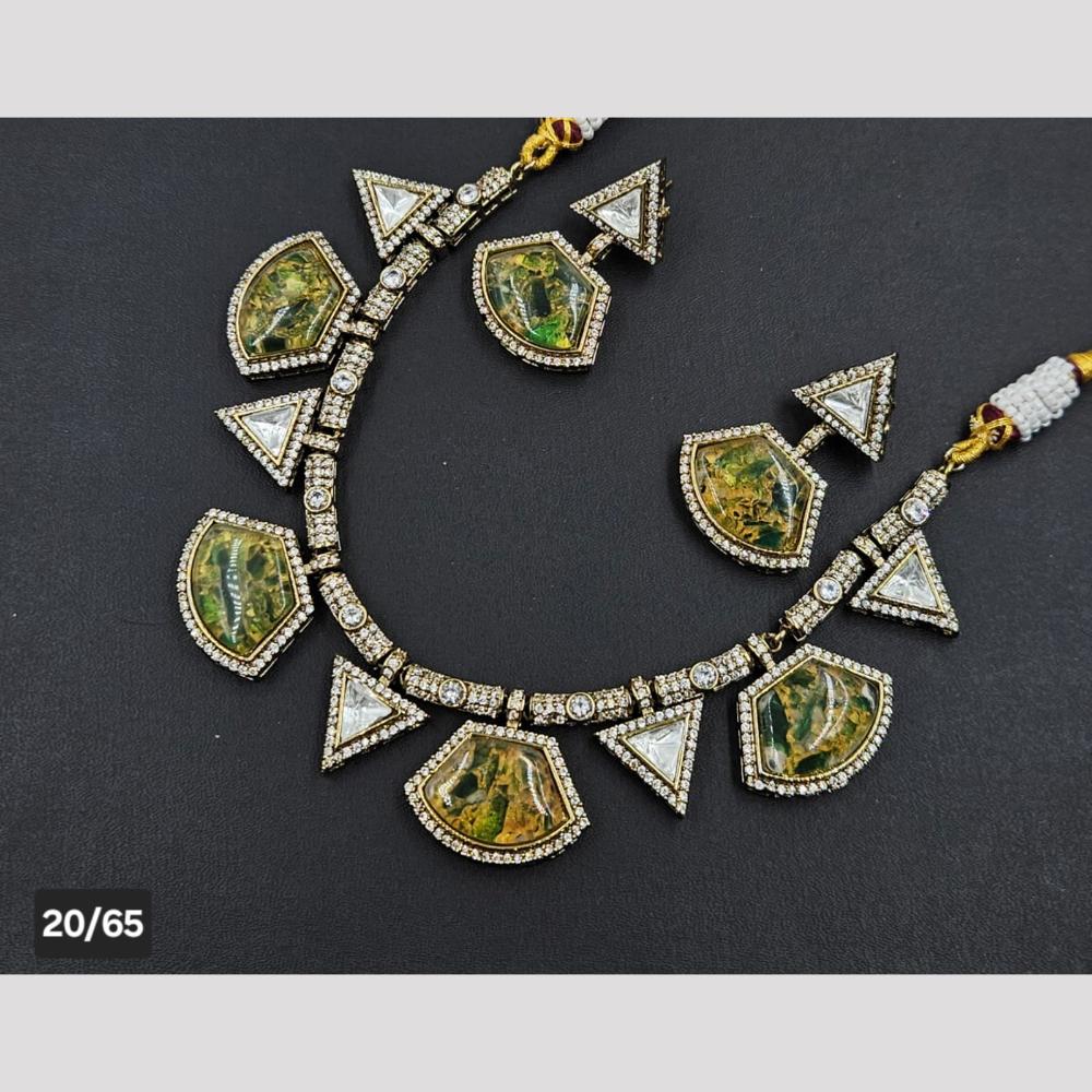Rajwadi Collection Gold Plated Druzy Crystal Stone Necklace Set
