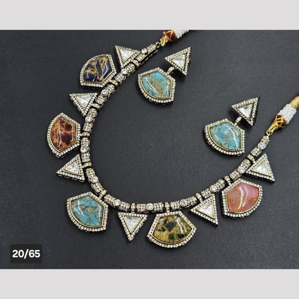 Rajwadi Collection Gold Plated Druzy Crystal Stone Necklace Set