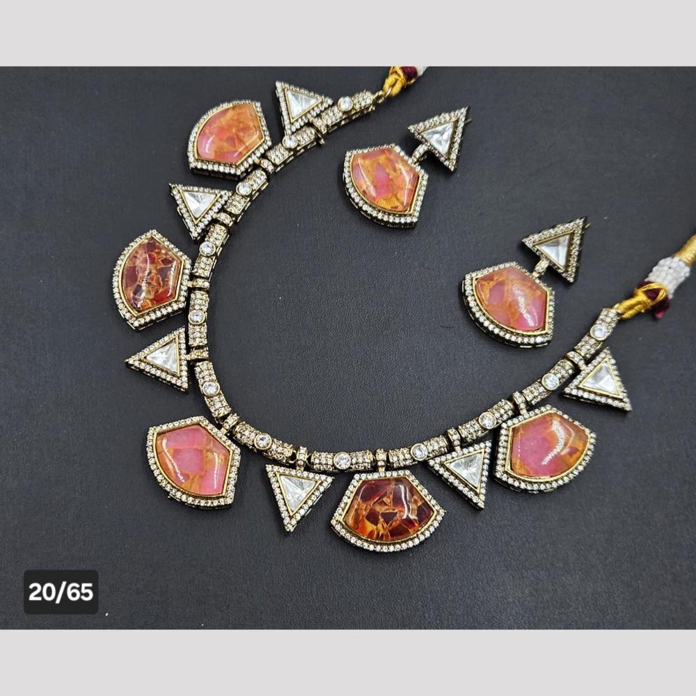 Rajwadi Collection Gold Plated Druzy Crystal Stone Necklace Set
