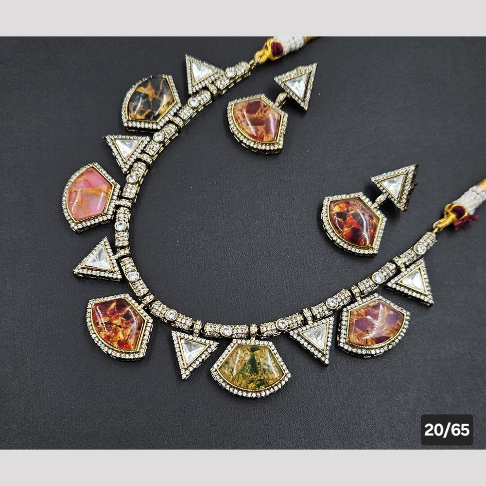 Rajwadi Collection Gold Plated Druzy Crystal Stone Necklace Set
