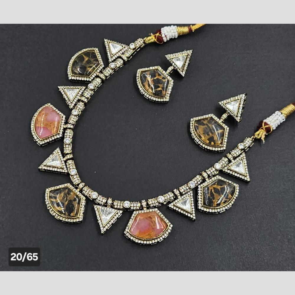 Rajwadi Collection Gold Plated Druzy Crystal Stone Necklace Set