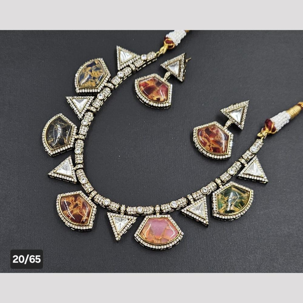 Rajwadi Collection Gold Plated Druzy Crystal Stone Necklace Set