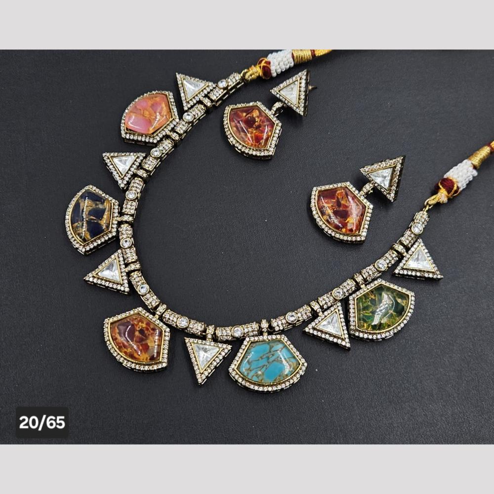 Rajwadi Collection Gold Plated Druzy Crystal Stone Necklace Set