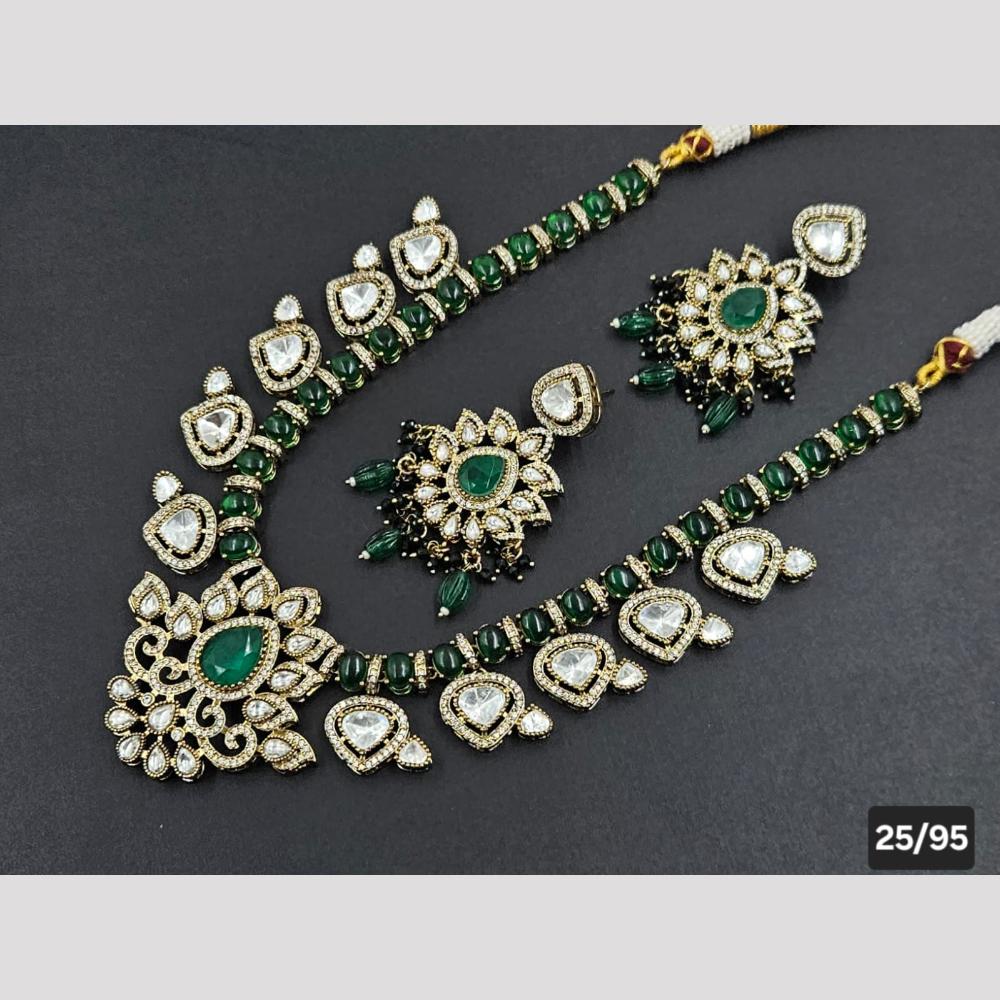Rajwadi Collection Gold Plated Polki Kundan Stone Necklace Set