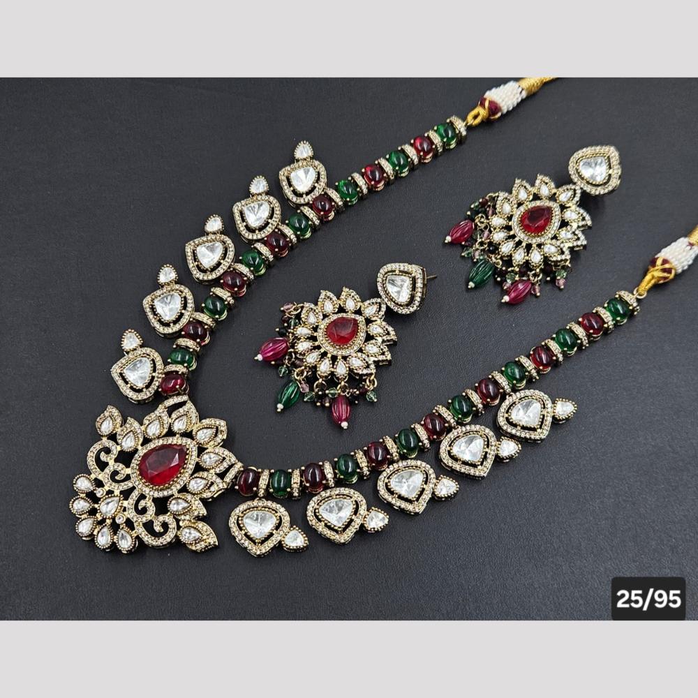 Rajwadi Collection Gold Plated Polki Kundan Stone Necklace Set