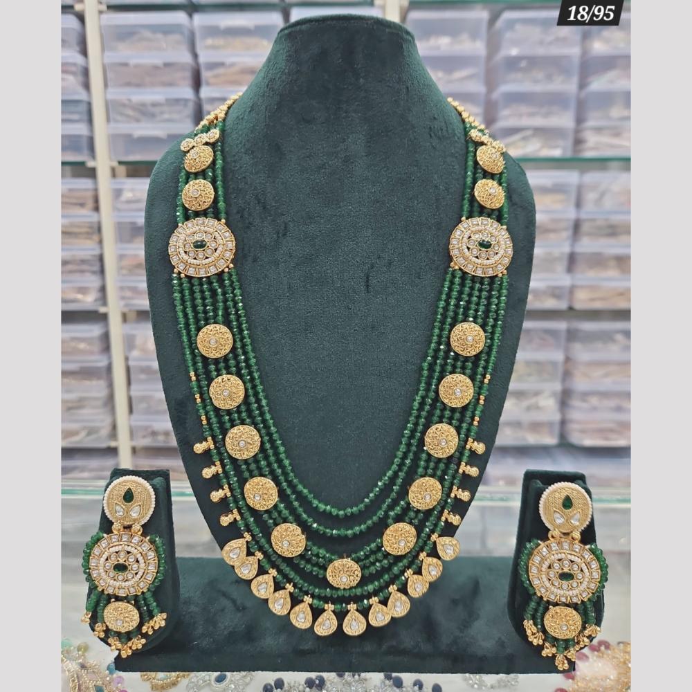 Rajwadi Collection Gold Plated Pota Stone Long Necklace Set