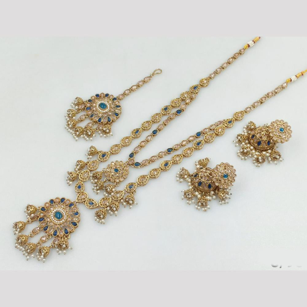 Rajwadi Collection Gold Plated Crystal Stone And Pearls Long Necklace Set