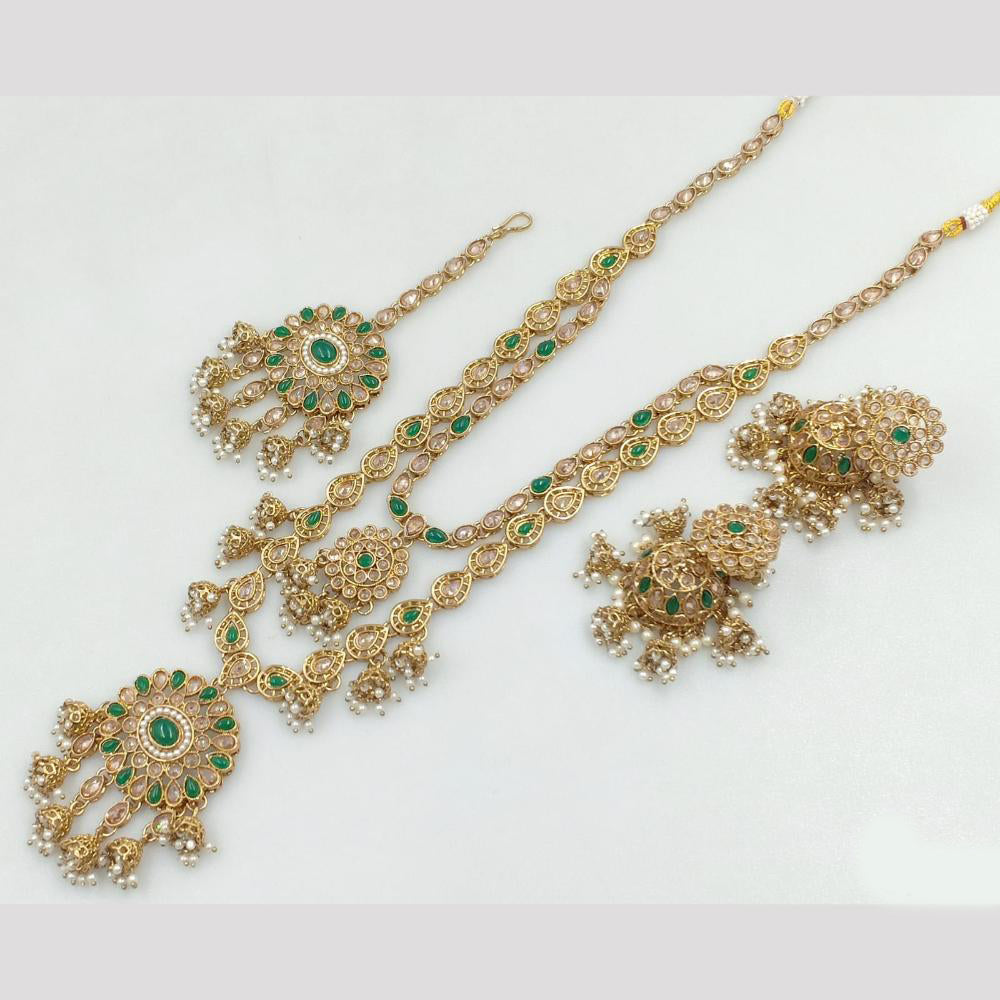 Rajwadi Collection Gold Plated Crystal Stone And Pearls Long Necklace Set