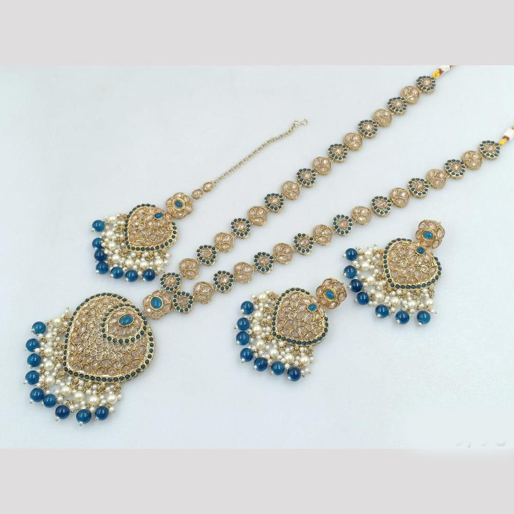 Rajwadi Collection Gold Plated Crystal Stone And Pearls Long Necklace Set