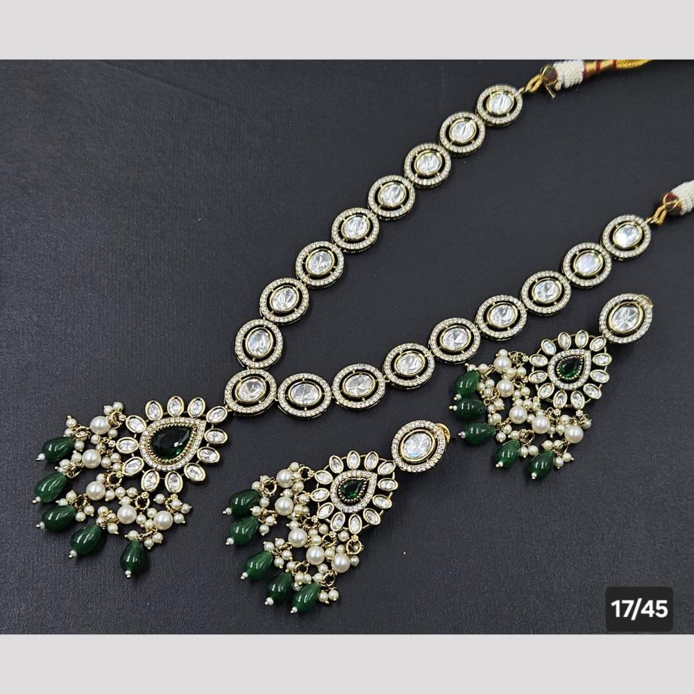 Rajwadi Collection Gold Plated Polki Kundan Stone And Beads Necklace Set