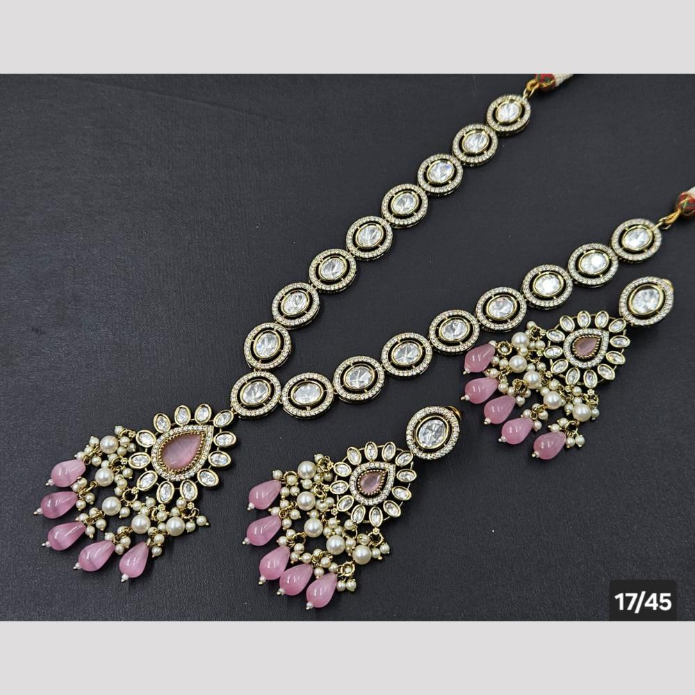 Rajwadi Collection Gold Plated Polki Kundan Stone And Beads Necklace Set