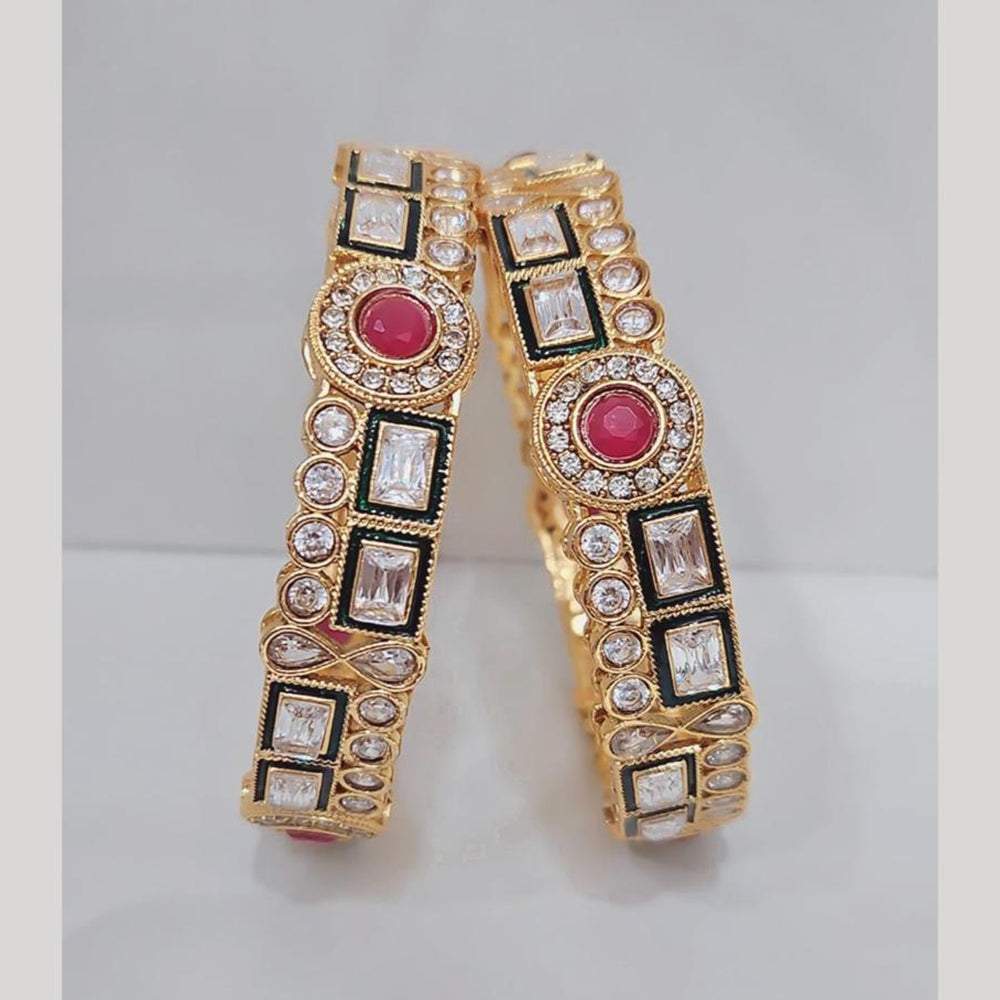 Rajwadi Collection Gold Plated Crystal Stone And Meenakari Bangles Set