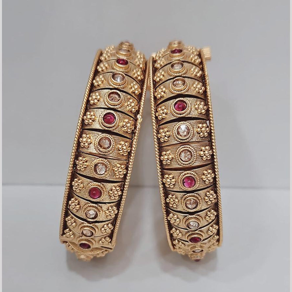 Rajwadi Collection Gold Plated Pota Stone Openable Bangles Set