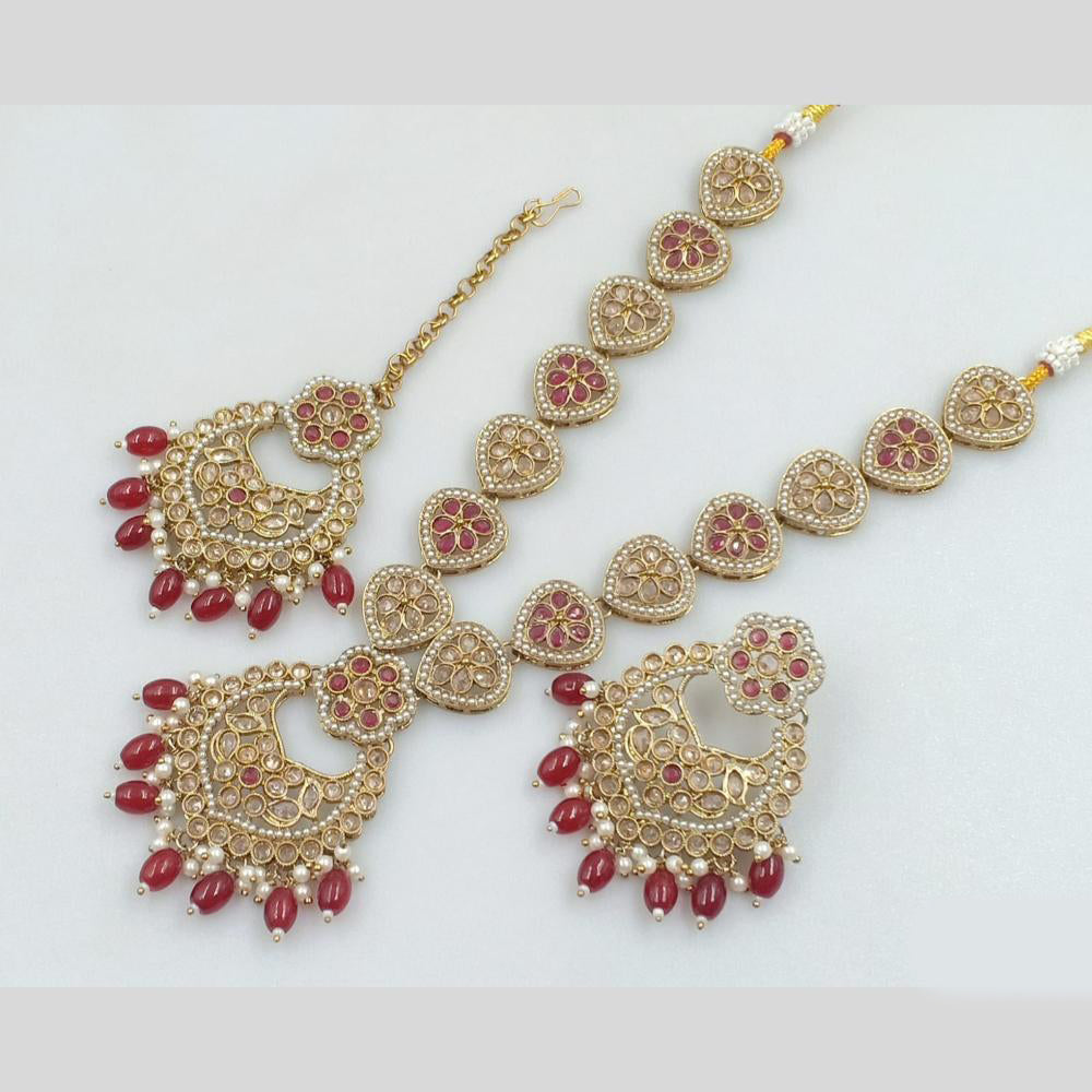 Rajwadi Collection Gold Plated Crystal Stone And Beads Necklace Set