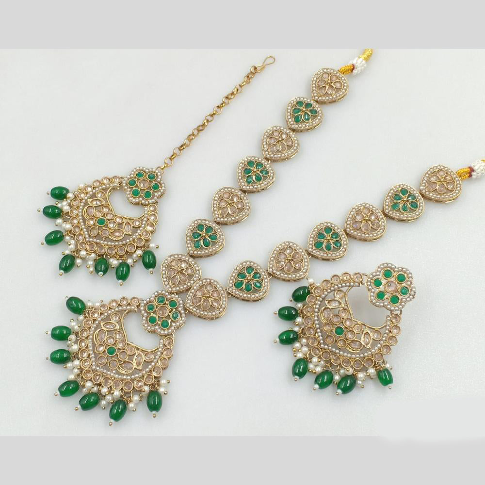 Rajwadi Collection Gold Plated Crystal Stone And Beads Necklace Set