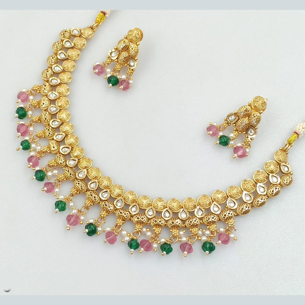 Rajwadi Collection Gold Plated Crystal Stone And Beads Necklace Set