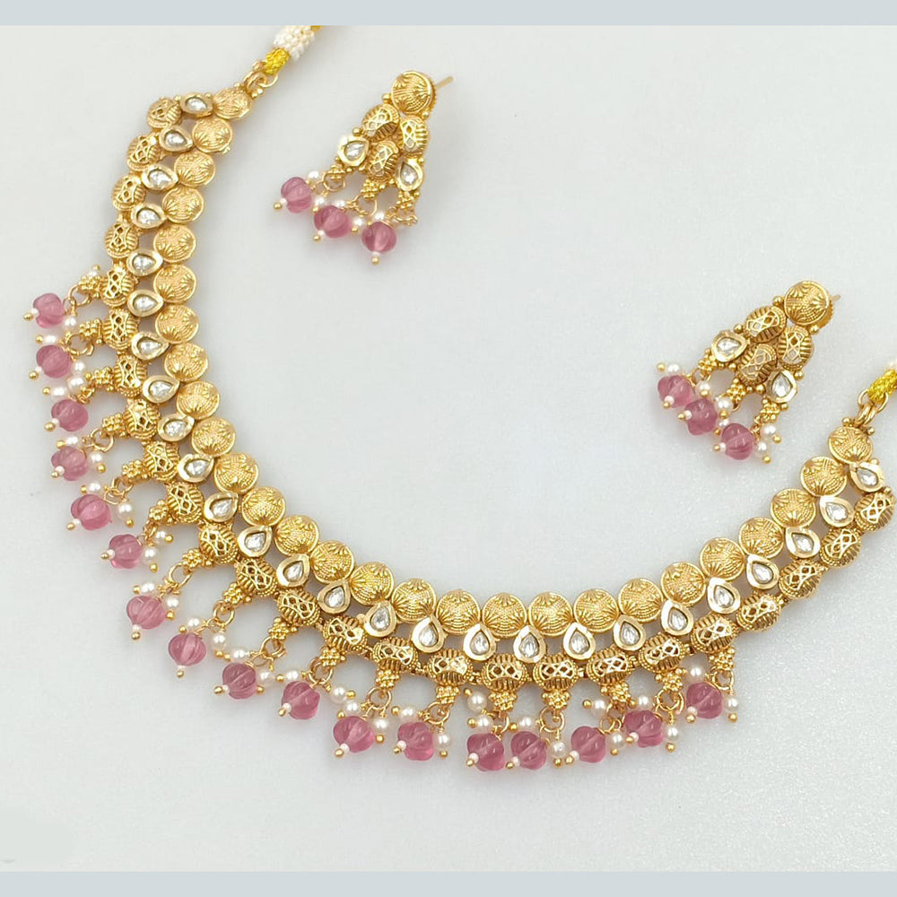 Rajwadi Collection Gold Plated Crystal Stone And Beads Necklace Set