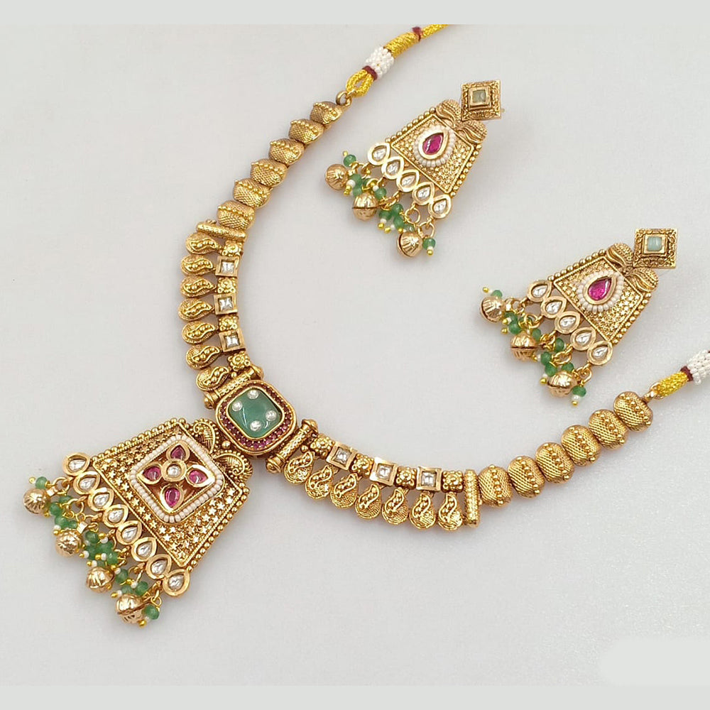 Rajwadi Collection Gold Plated Crystal Stone And Beads Necklace Set