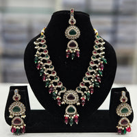 Rajwadi Collection Gold Plated Pota Stone And Crystal Stone Beads Necklace Set