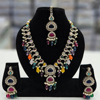 Rajwadi Collection Gold Plated Pota Stone And Crystal Stone Beads Necklace Set