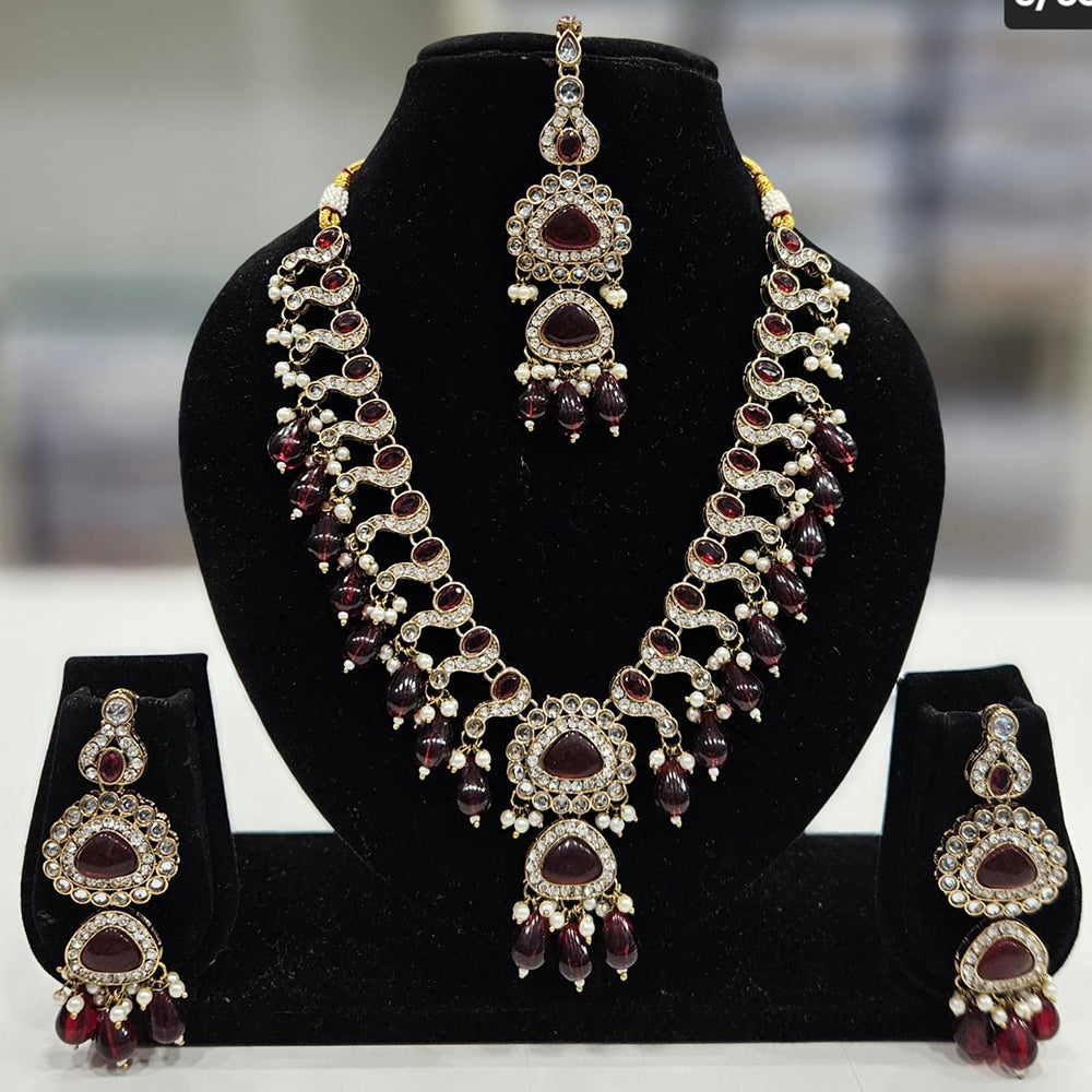 Rajwadi Collection Gold Plated Pota Stone And Crystal Stone Beads Necklace Set