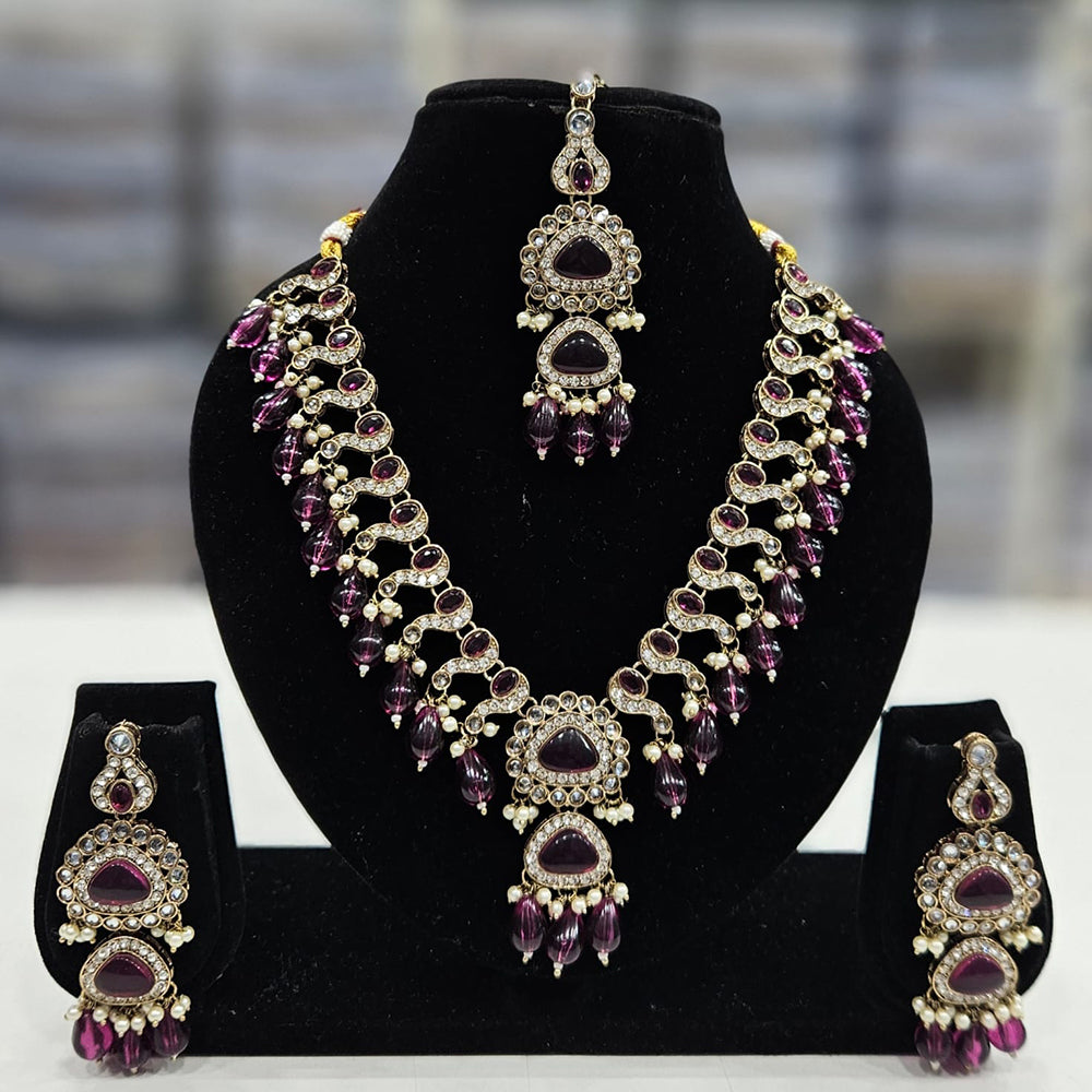 Rajwadi Collection Gold Plated Pota Stone And Crystal Stone Beads Necklace Set