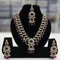 Rajwadi Collection Gold Plated Pota Stone And Crystal Stone Beads Necklace Set