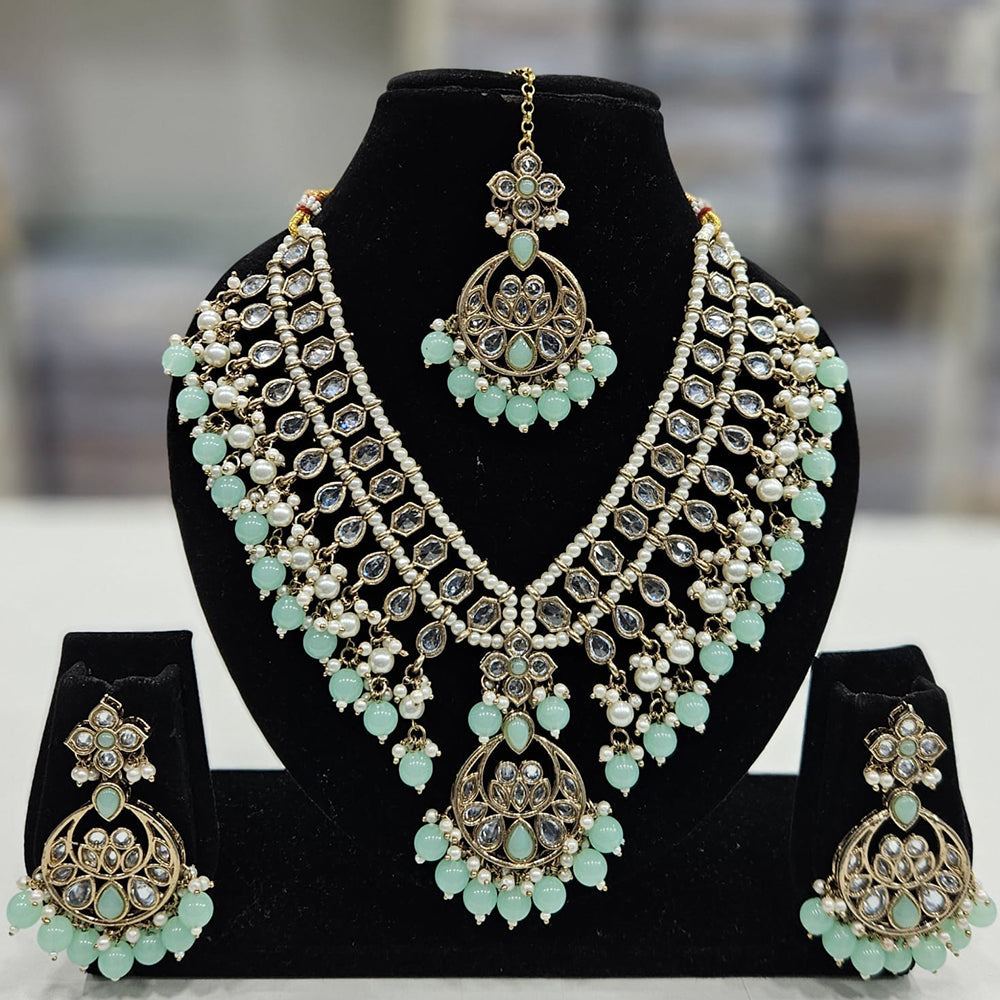 Rajwadi Collection Gold Plated Crystal Stone And Beads Necklace Set