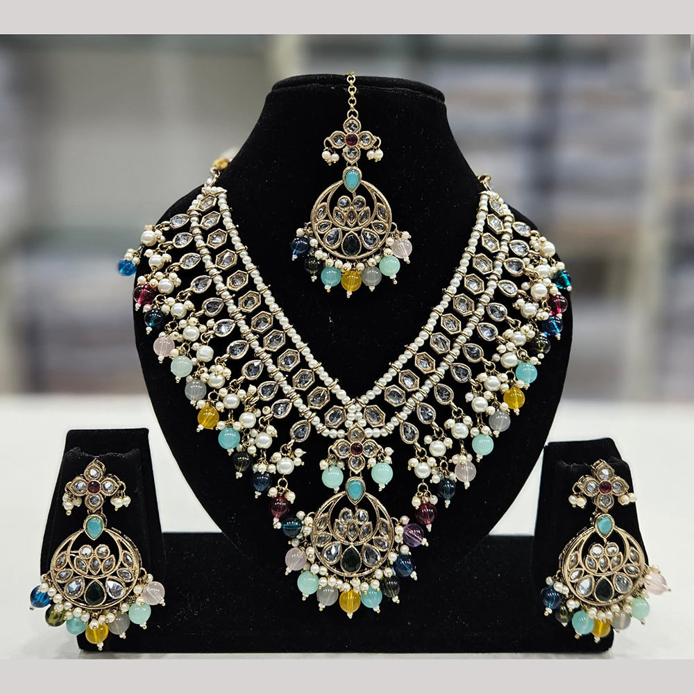 Rajwadi Collection Gold Plated Crystal Stone And Beads Necklace Set