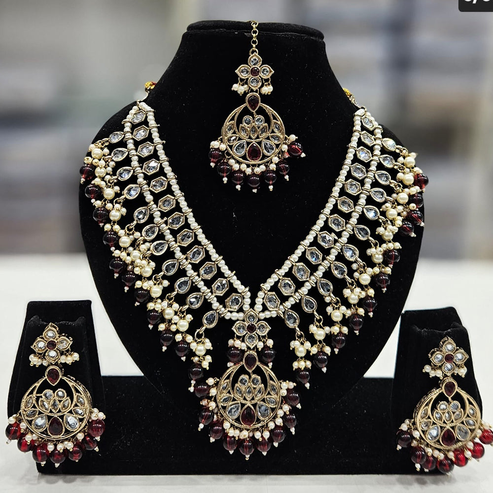 Rajwadi Collection Gold Plated Crystal Stone And Beads Necklace Set