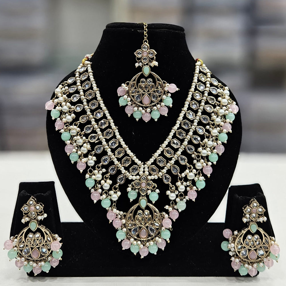 Rajwadi Collection Gold Plated Crystal Stone And Beads Necklace Set