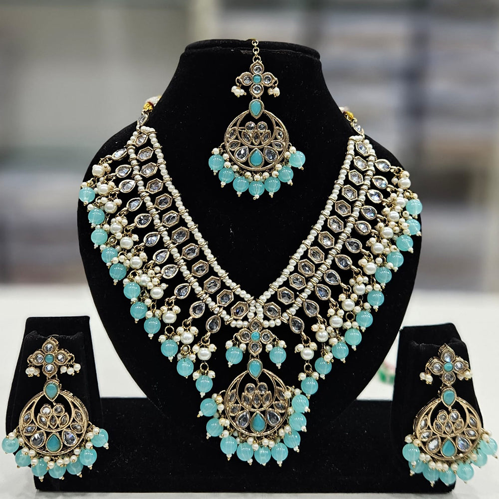 Rajwadi Collection Gold Plated Crystal Stone And Beads Necklace Set