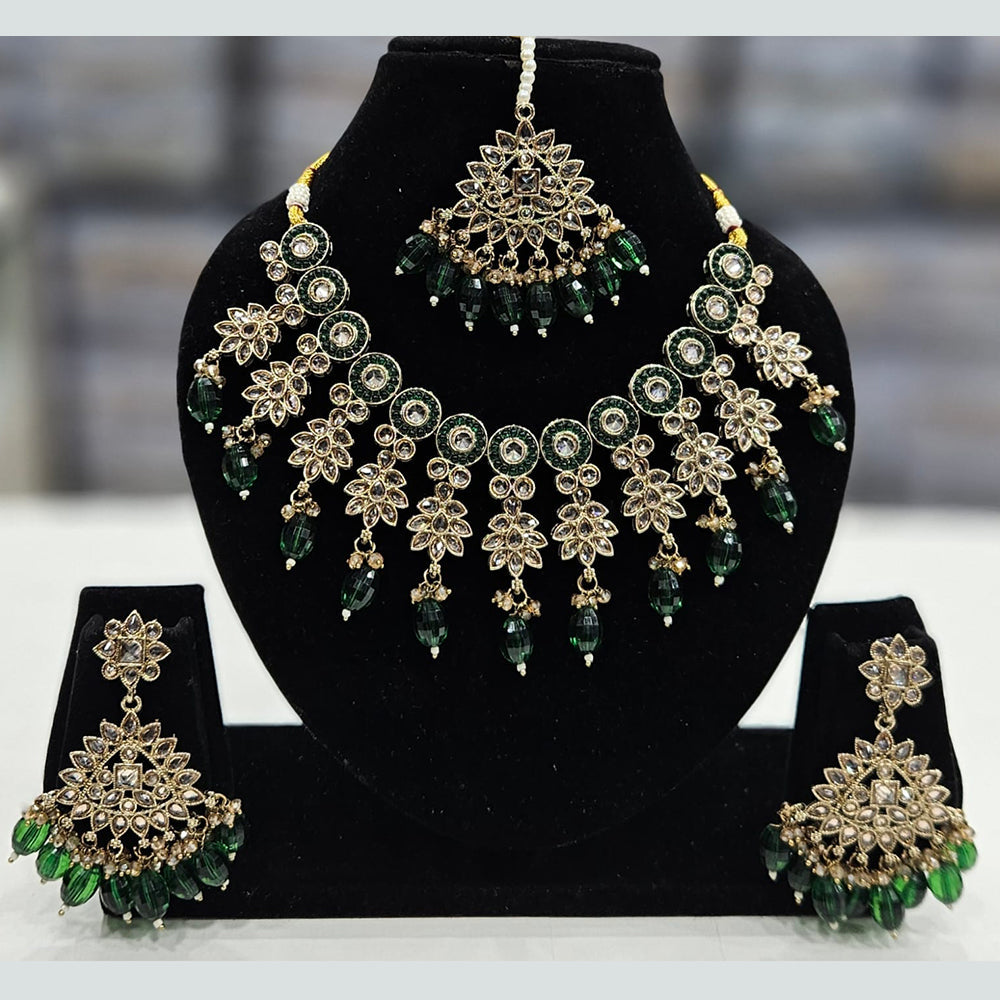 Rajwadi Collection Gold Plated Crystal Stone And Beads Necklace Set