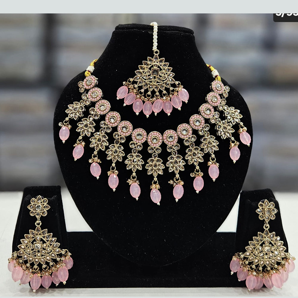 Rajwadi Collection Gold Plated Crystal Stone And Beads Necklace Set