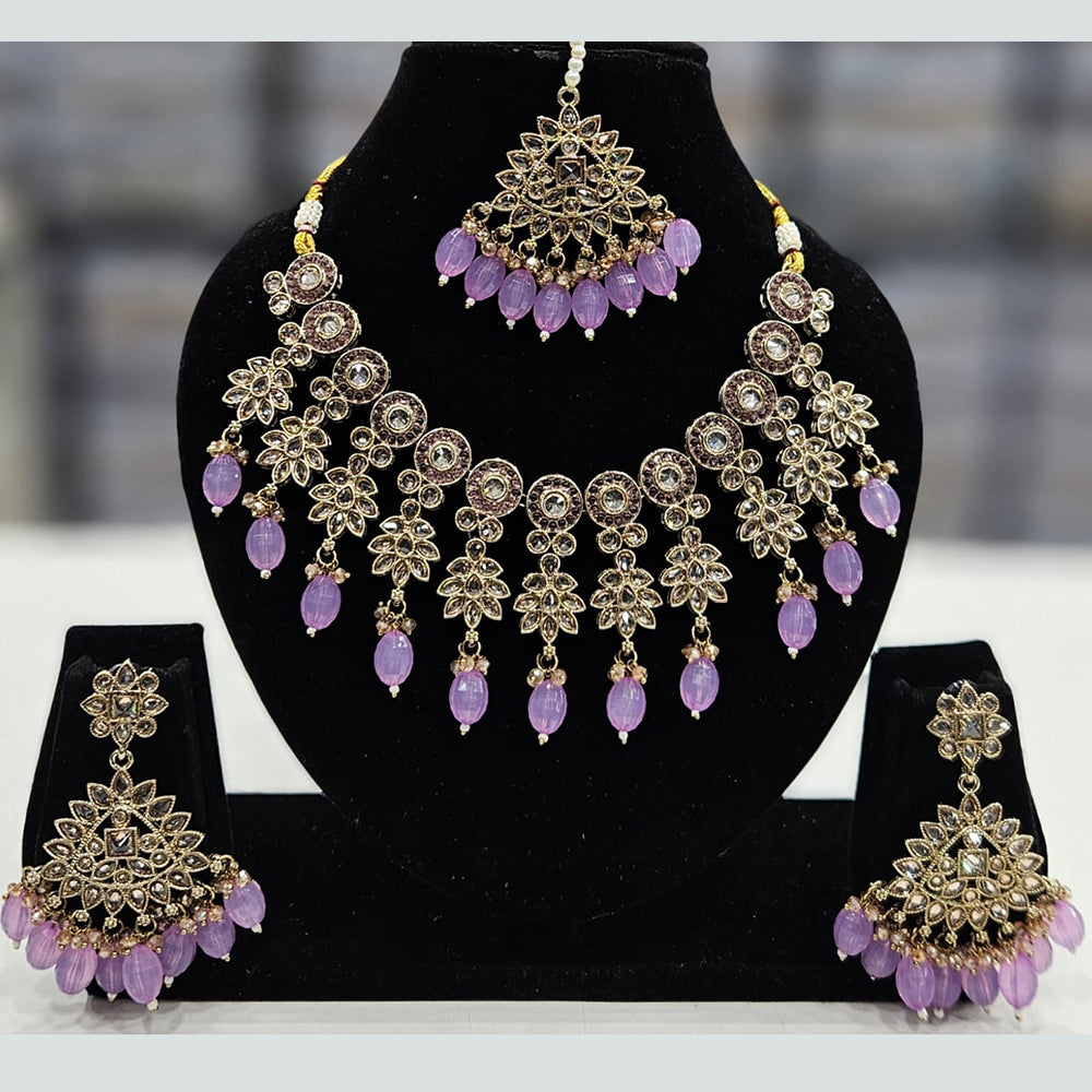 Rajwadi Collection Gold Plated Crystal Stone And Beads Necklace Set